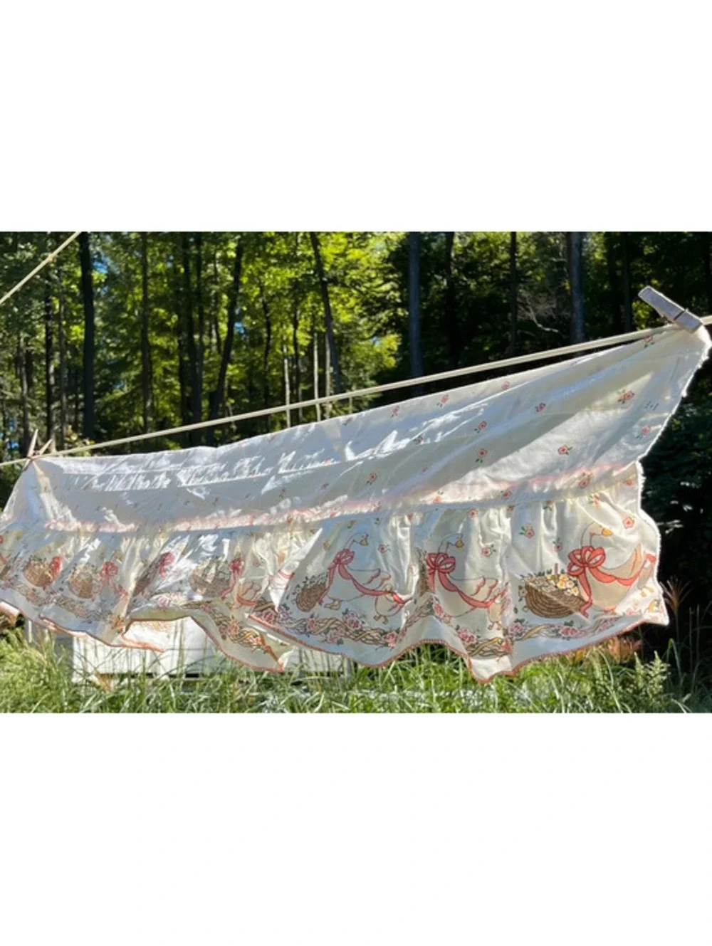 Vintage Single Valance 1980s Geese Goose Mauve Ribbon Bow 8